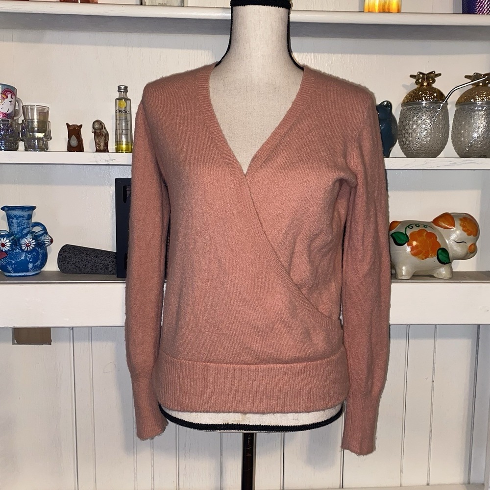 Madewell Pink Merino Wool Faux Wrap Sweater Top XS Womens